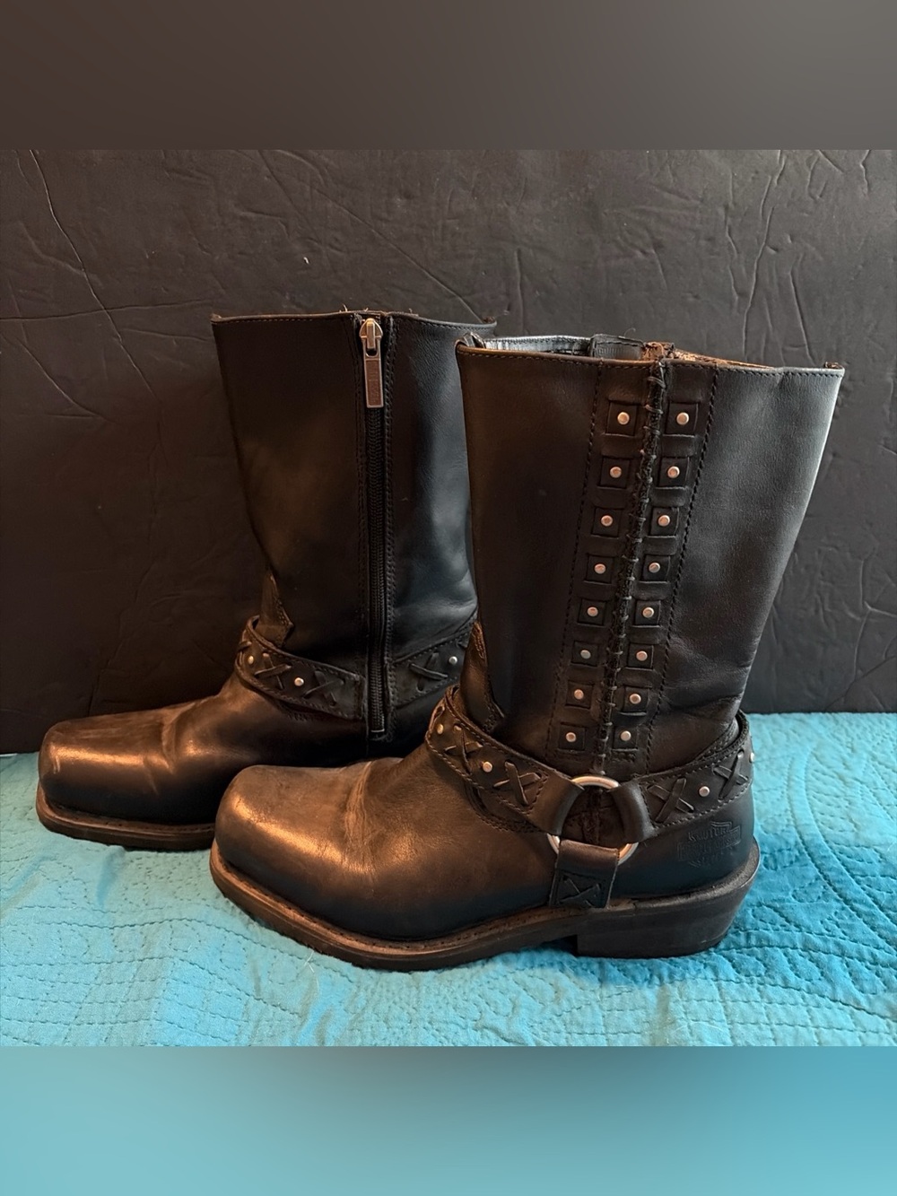 Women’s Harley Davidson Auburn Studded Black Harness Motorcycle Boots Size 9